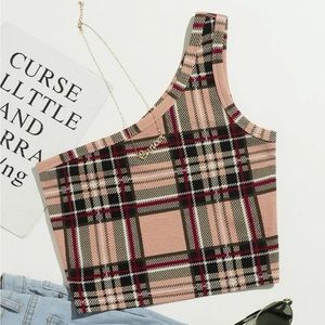 Plaid one shoulder crop top